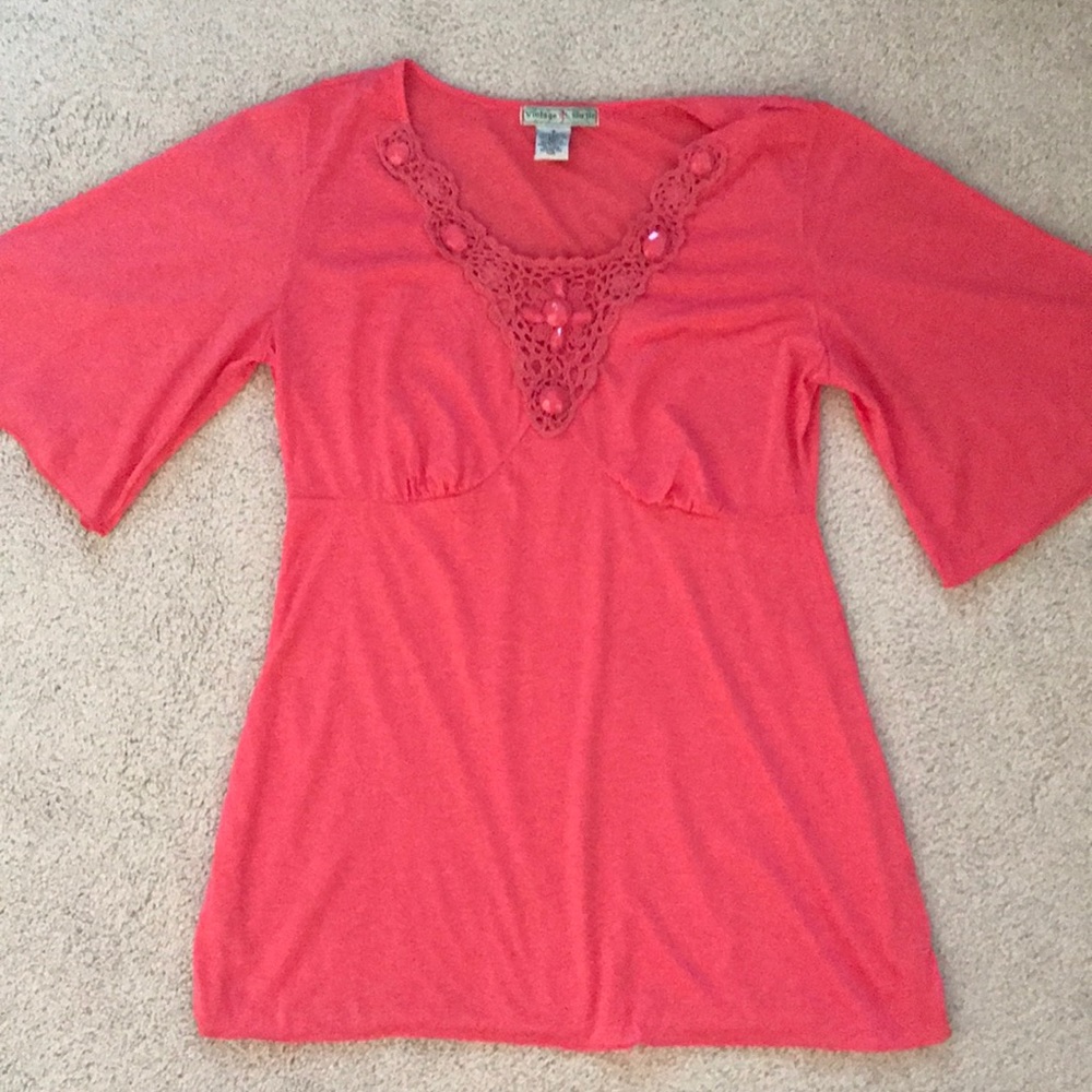 Flowy pink top with beads